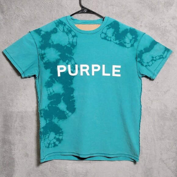 Purple Brand Shirt Mens Medium Blue Tie Dye Graphic Short Sleeve Spell Out Tee - Picture 1 of 8
